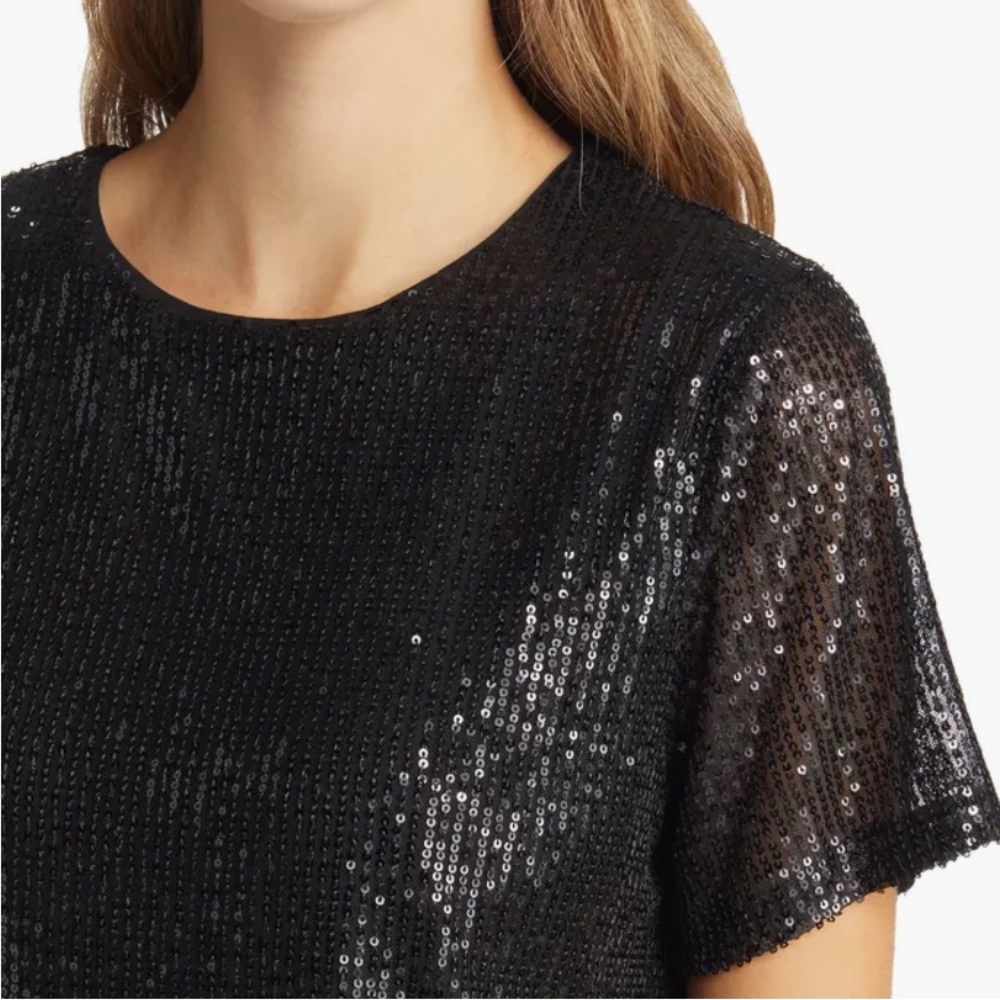 NWOT Designer Nikki Lund NWOT Black Sequin Short Sleeve Tee Size S